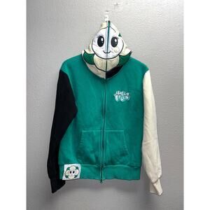 Hella Bella Hoodie Green Colorblock Black White Flower Zip Up Medium